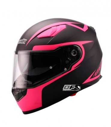 Unik Moto Casco moto Mujer Unik Next CI 01 NEGRO MATE ROSA FLUOR con 